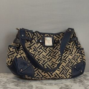 Tignanello Signature Jacquard/Blue leather trim handbag geometric pattern Purse